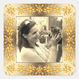 retro floral baroque golden frame. square sticker