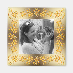 retro floral baroque golden frame. text. magnet
