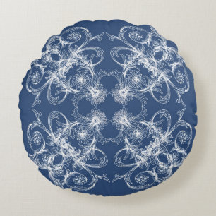 Retro floral Baroque Navy Round Cushion