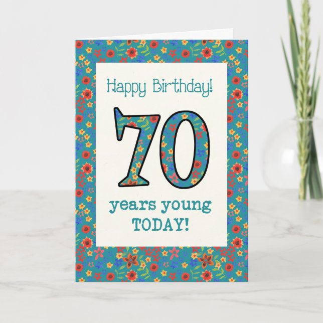 Retro Floral Birthday Card 70 Years Young (Front)