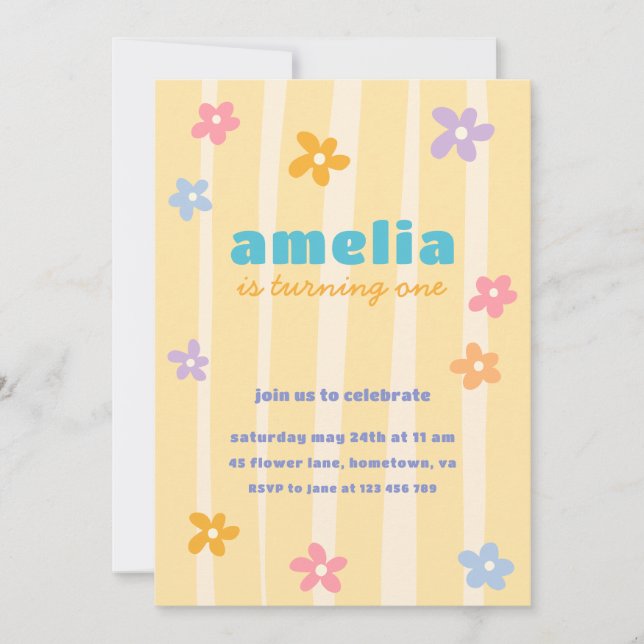 Retro Floral Birthday Party Invitation (Front)
