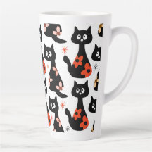 Retro Floral Black Cat (White)
