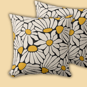 Retro Floral black yellow block print Cushion