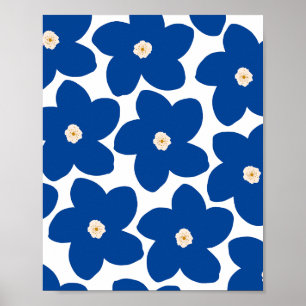 Retro Floral Blue And White Flowers Poster