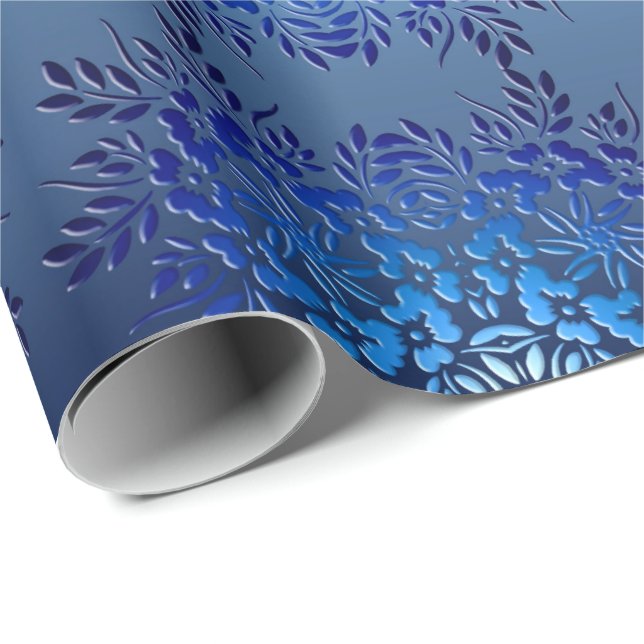 Retro Floral Blue Gradient Wrapping Paper (Roll Corner)