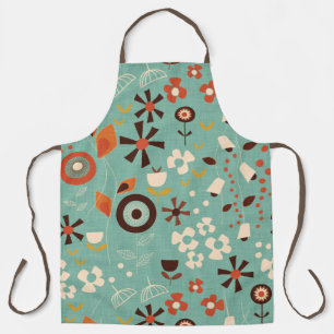 Retro Floral Blue- mid century Floral Apron