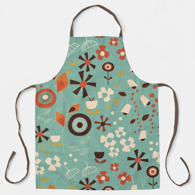 Retro Floral Blue- mid century Floral Apron (Front)