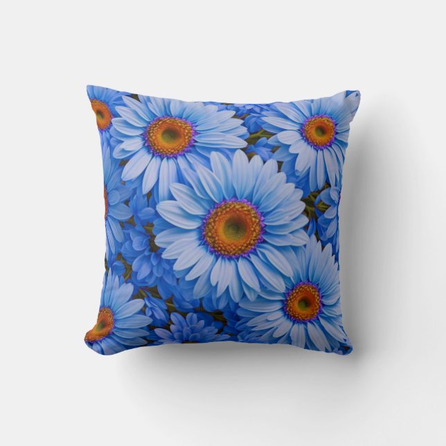 Retro floral blue sunflowers blue daisies pattern  cushion (Front)