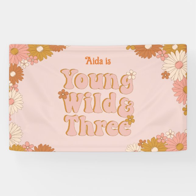  Retro Floral Boho 3rd Birthday Backdrop Banner (Horizontal)