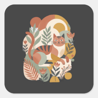 Retro Floral Boho Art T-Shirt Square Sticker