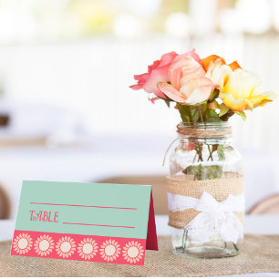 Retro Floral Boho Bright And Bold Wedding Place Card