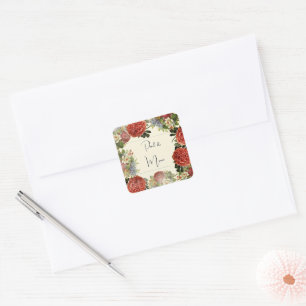 Retro Floral BOHO Wedding Invitation Square Sticker