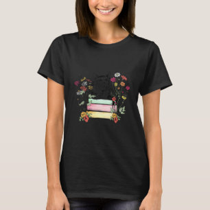 Retro Floral Book And Cat  Bookworm Cat T-Shirt