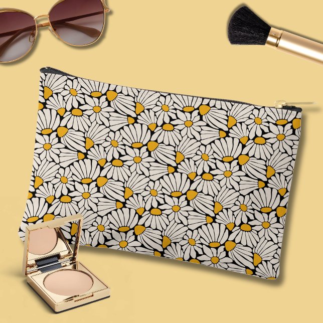Retro floral botanical block print accessory pouch (Retro floral botanical block print cosmetic pouch)