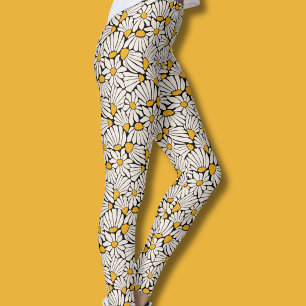 Retro floral botanical block print leggings