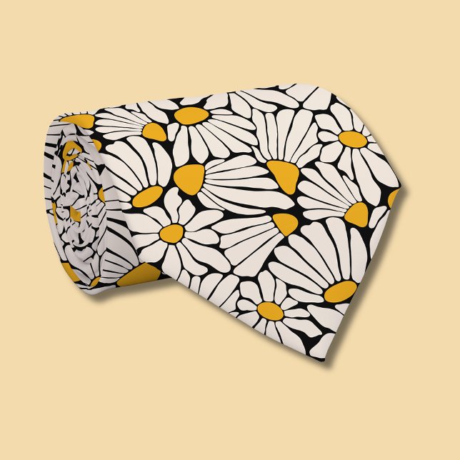 Retro floral botanical block print tie (Retro floral daisy dream tie)