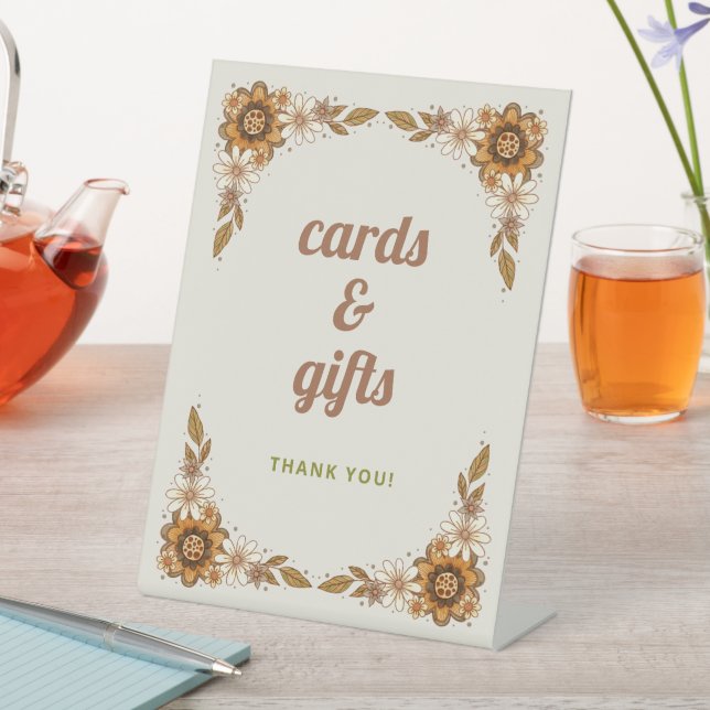 Retro Floral | Bridal Shower Cards and Gifts Pedestal Sign (In SItu)