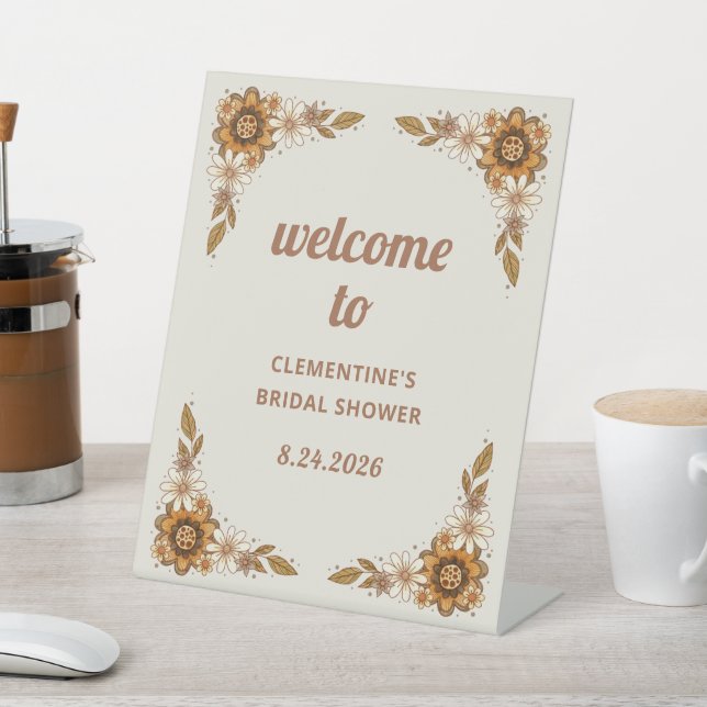 Retro Floral | Bridal Shower Welcome Pedestal Sign (In SItu)