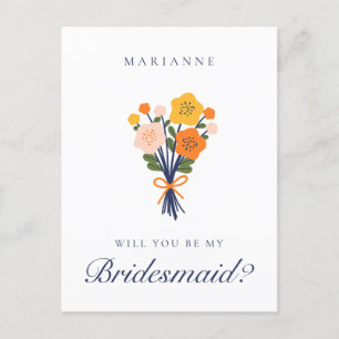 Retro Floral Bridesmaid Proposal Postcard