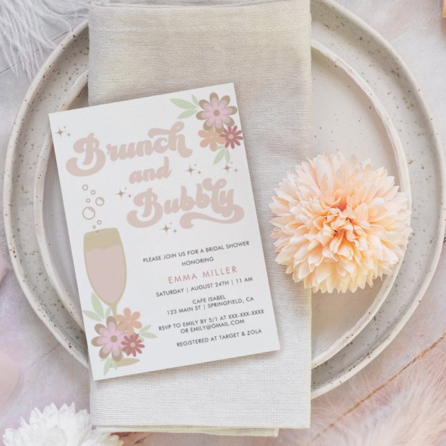 Retro Floral Brunch and Bubbly Bridal Shower Invitation (Creator Uploaded)