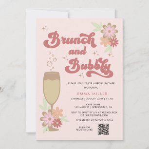 Retro Floral Brunch and Bubbly Bridal Shower  Invitation