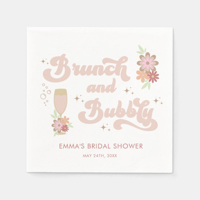 Retro Floral Brunch and Bubbly Bridal Shower Napkin (Front)