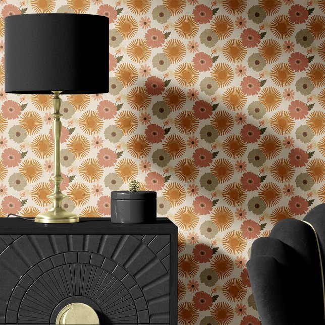 Retro Floral Burst on Cream Wallpaper (Creator Uploaded)