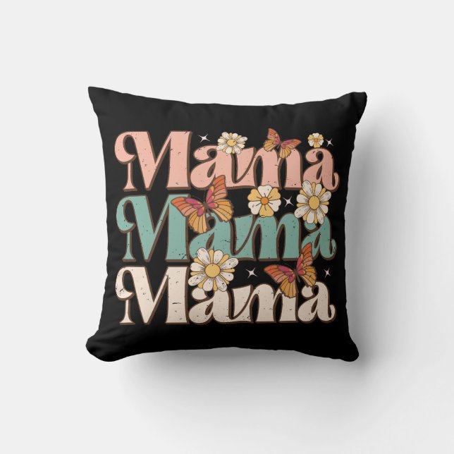 Retro Floral Butterfly Mama Typography Cushion (Front)