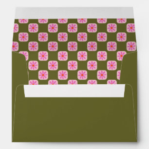 Retro Floral Chequerboard Pink Green Bat Mitzvah  Envelope