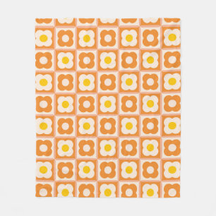 Retro Floral Chequered Pattern Yellow, Orange Fleece Blanket