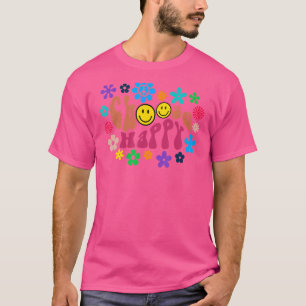 Retro Floral Choose Happy Smile Face Positive Insp T-Shirt