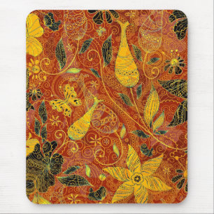 Retro Floral Collage-Yellow & Red Mouse Mat