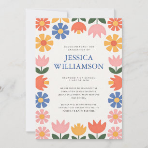 Retro Floral College High School Graduation Announcement