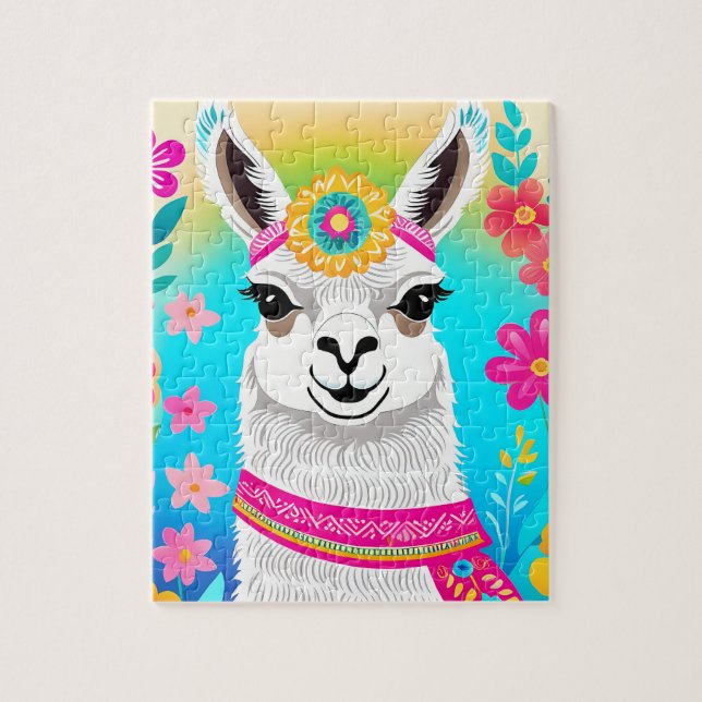  Retro Floral Colourful Llama Jigsaw Puzzle (Vertical)