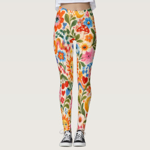 Retro Floral Colourful Maximalist Leggings