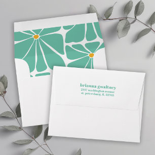 Retro Floral Colourful Turquoise Return Address Envelope