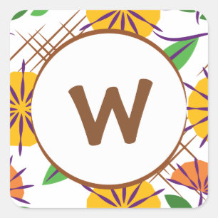 Retro Floral Contemporary Pattern Yellow + Orange Square Sticker