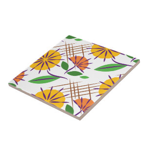 Retro Floral Contemporary Pattern Yellow + Orange Tile