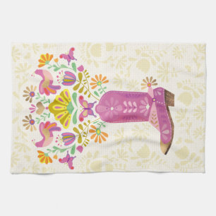 Retro floral cowboy boot, kitchen towel
