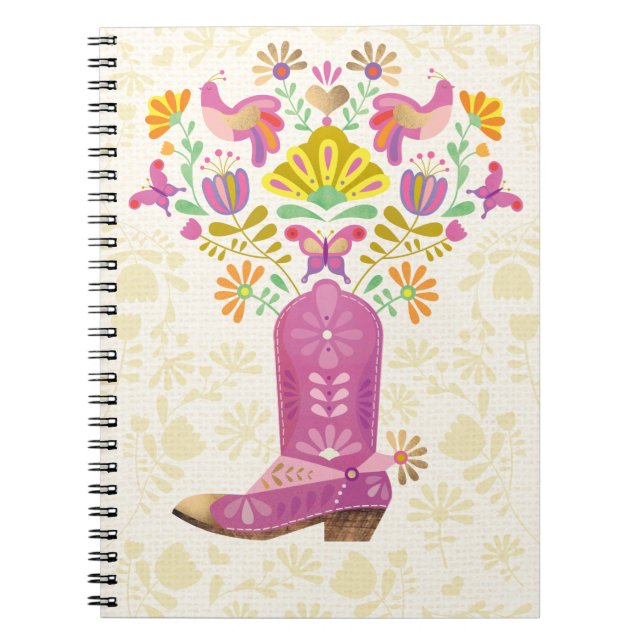 Retro floral Cowboy boot, notepad Notebook (Front)