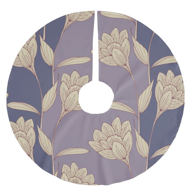 Retro Floral Crocus: Blue Mauve Wallpaper Brushed Polyester Tree Skirt (Front)