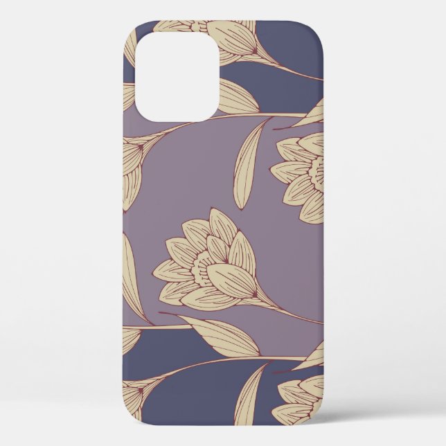Retro Floral Crocus: Blue Mauve Wallpaper Case-Mate iPhone Case (Back)