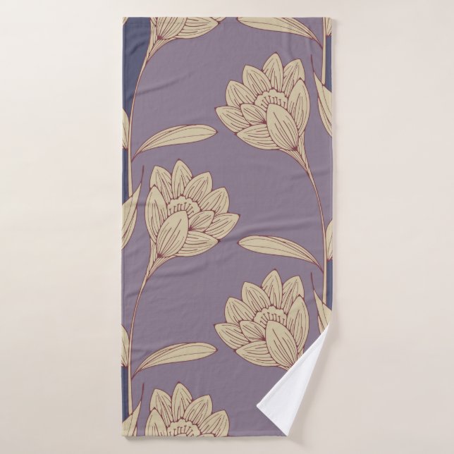 retro floral crocus wallpaper tile in blue mauve s bath towel (Bath Towel)