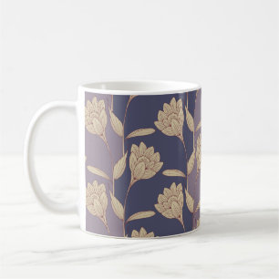 retro floral crocus wallpaper tile in blue mauve s coffee mug