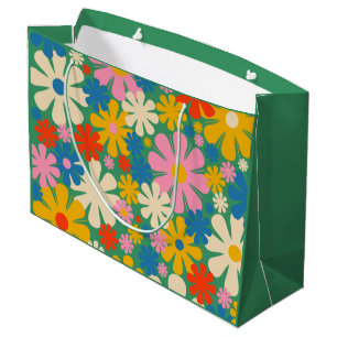 Retro Floral Cute and Colourful Flower Pattern Large Gift Bag