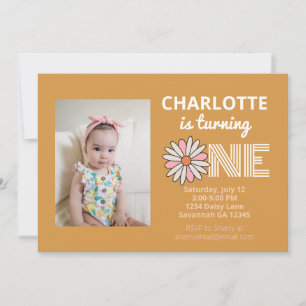 Retro Floral Daisy First Birthday Invitation