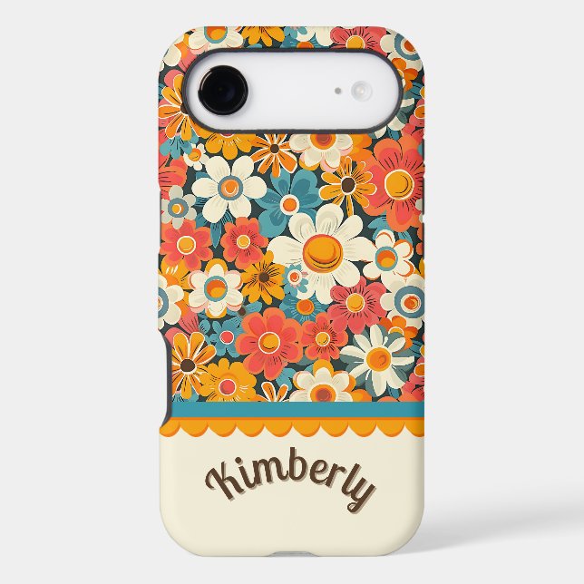 Retro Floral Daisy Phone Case – Custom Name (Back)