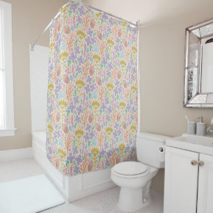 Retro floral design with flowers and fruits. shower curtain