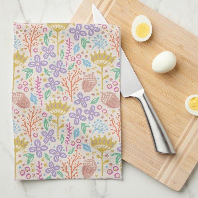 Retro floral design with flowers and fruits. tea towel (Quarter Fold)