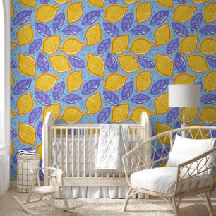 Retro floral design with lemons. wallpaper